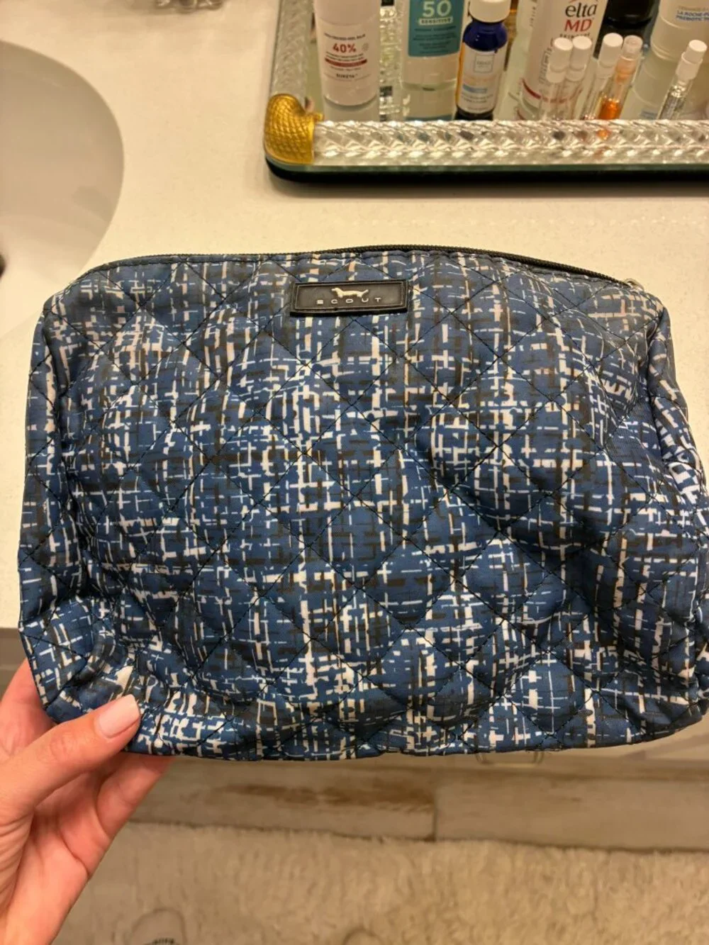 Scout Blue Quilted Cosmetic Makeup Toiletry Travel Bag